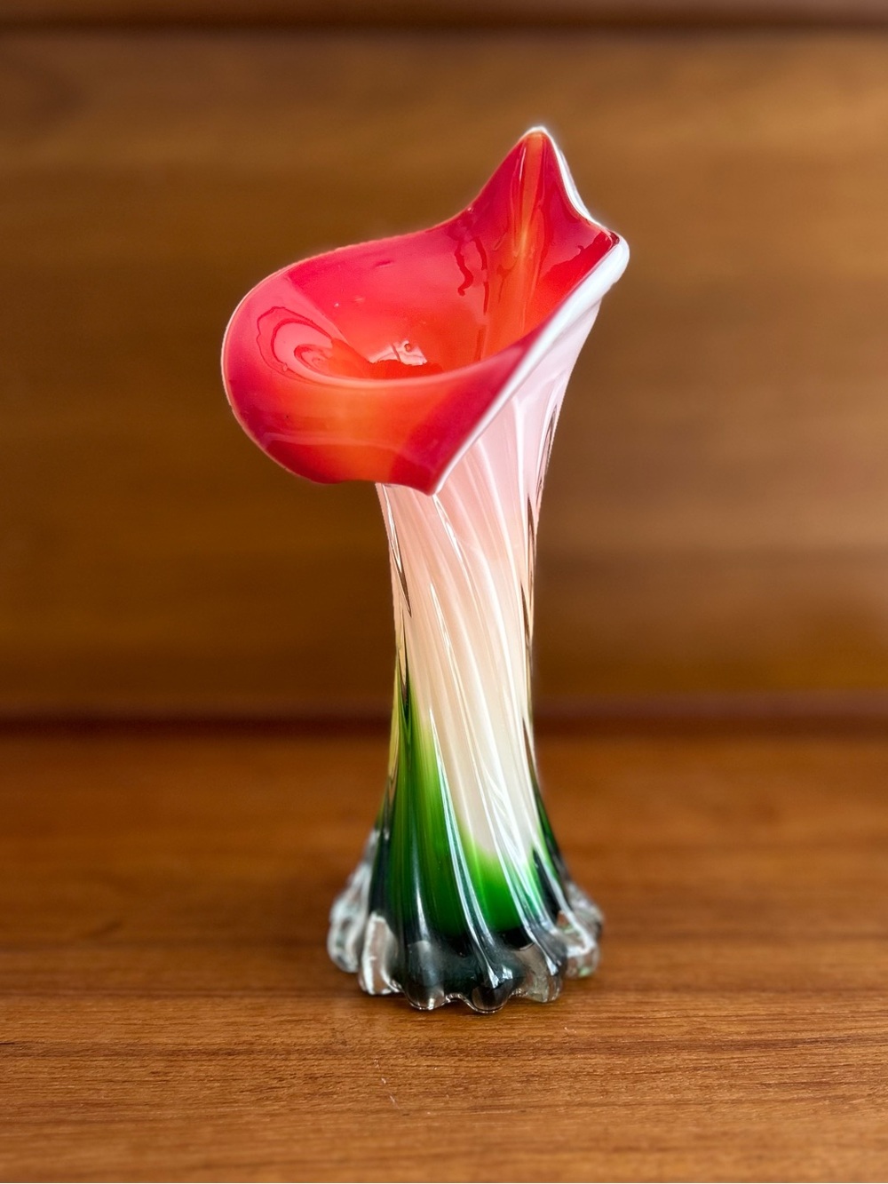 Vintage Calla Lily Jack In Pulpit Glass Vase Orange Green White 7.5” tall